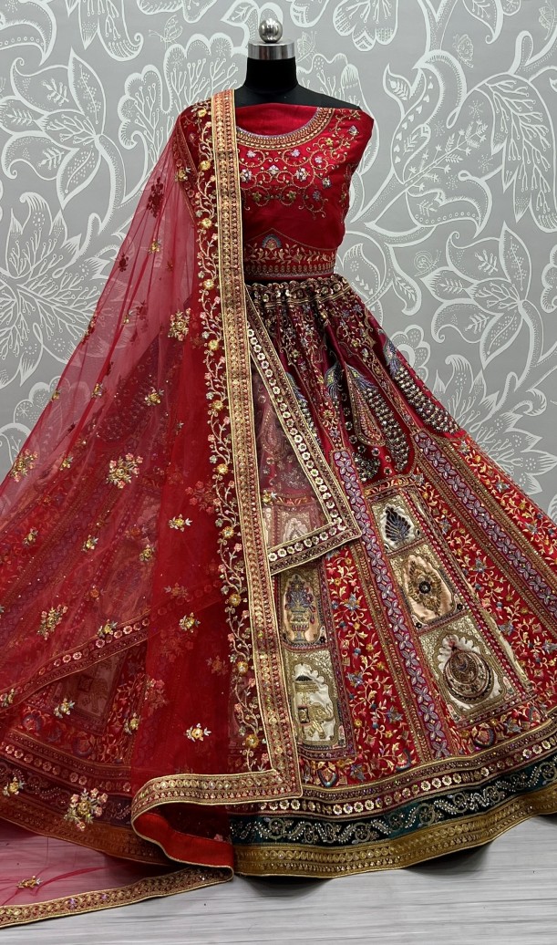Exclusive Bridal Zari Embroidered Lehenga Choli In Maroon